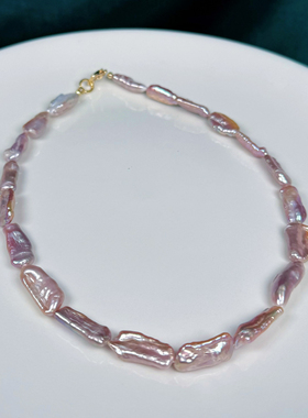 一物一拍天然珍珠项链强光粉色炫彩异形珍珠项链