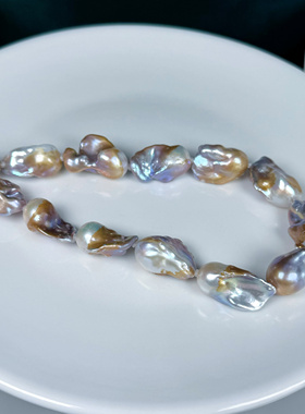 一物一拍强光巨大紫色炫彩巴洛克天然珍珠项链