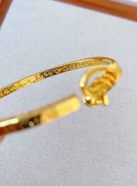 真空电镀吉言挂坠手镯中式实心开口手环福字长命锁手镯仿沙金手饰