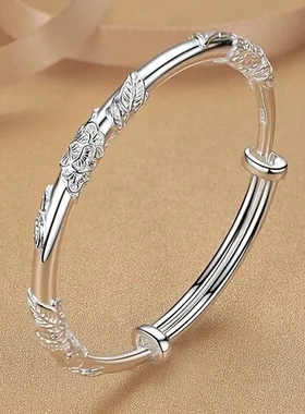 设计女朋友手镯女送推拉繁花年轻款小众古风轻奢实心镯子生日礼物