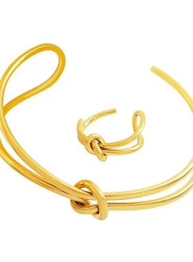 一件饰品戒指开口手镯手饰流行ins双层线条扭线钛钢欧美打结