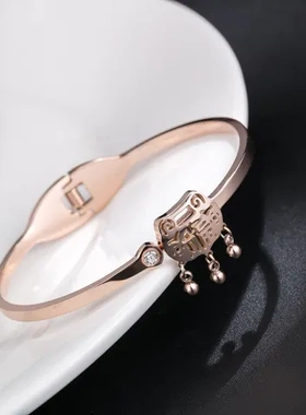 玫瑰金钛钢不锈钢手镯手饰品女镶满钻情侣新款手环不褪色