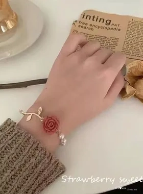 白色手链复古手饰气质闺蜜巴洛克珍珠玫瑰韩国女花朵甜美花朵