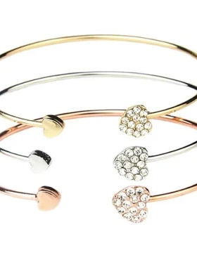 饰品双桃心心形手镯手环手链开口爱心镀金满钻手表配饰韩版高级感