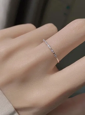 食指戒时尚开口戒指镶钻女ins冷淡风细款素圈小众简约潮个性旭日