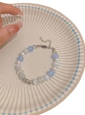 新款森系蓝色手串手链设计感小众星之高级海星星夏天串珠