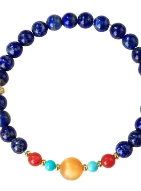 招财手链小众6mm水晶手串天然蓝色晶石克莱因收藏级女宝石青金石