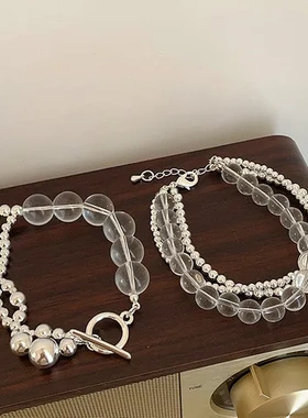 圆球手链手环多层设计感金属拼接个性透明手饰女独特串珠时尚百搭