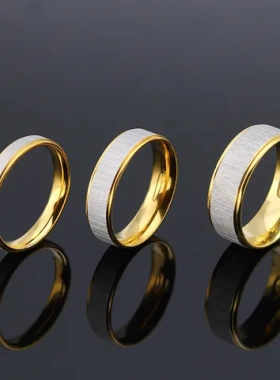 爆镀金拉丝戒指欧美钛钢男女尾戒首饰款式宽直销不锈钢食指戒