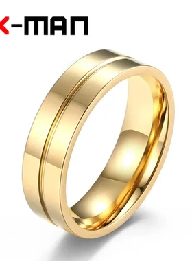 订婚手饰结婚镶钻情侣对戒不锈钢镜面情侣镀18K金亚马逊