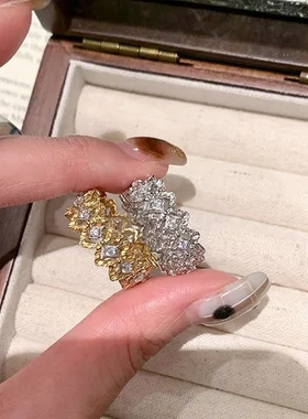 蕾丝花边包镂空爆款银色戒指古法金新款女2025一件指环