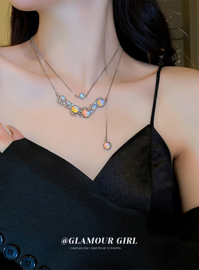 日韩新款月光石流苏项链网红小众冷淡风气质锁骨链时尚项饰女