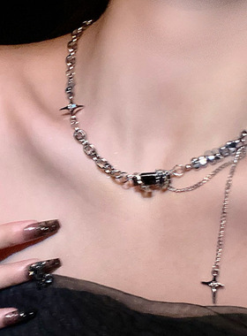 srrmhyn小众设计星芒黑锆石项链女ins甜酷风时尚轻奢高级感锁骨链