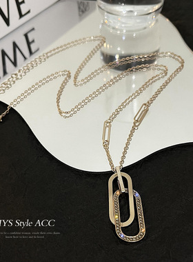 双环长款吊坠毛衣链女2022年新款潮网红卫衣时尚配饰嘻哈锁骨链女