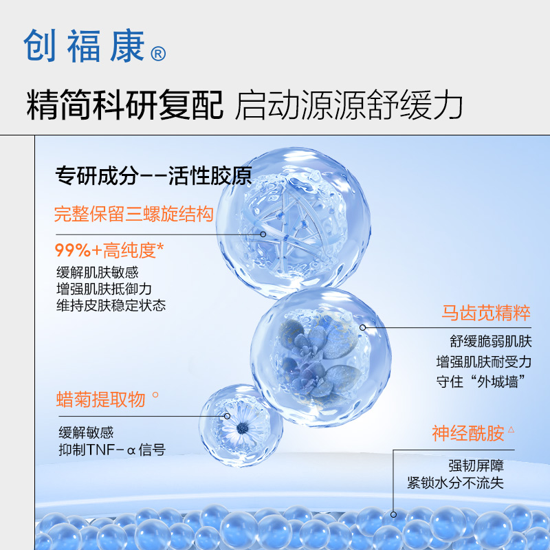 创福康胶原舒润精华水补水保湿化妆水泛红湿敷马齿苋敏感肌爽肤水-图1