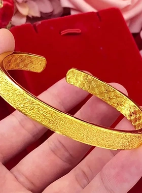 锡金黄铜镀金开口古法磨砂手镯沙金手环婚庆加厚磨砂手镯手环首饰