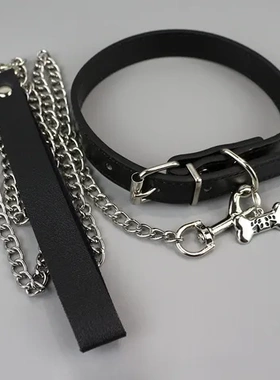黑色项圈情侣男二丫酷颈带颈链chocker骨头配饰牵引绳锁骨链脖子