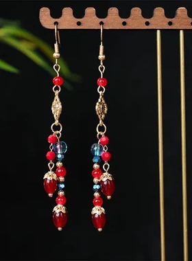 珍珠棒同款帧黑红色头饰发饰全套耳饰璎珞武配饰品子夜猫妖归项链