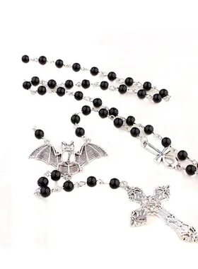 甜酷ins风项链蝙蝠锁骨链十字架黑色欧美个性百搭辣妹串珠酷帅y2k