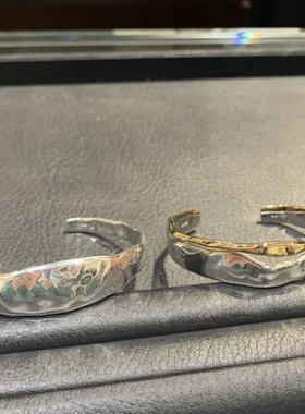 女做旧ins冷淡风复古平面手镯凹凸重工宽版2020925纯银新款