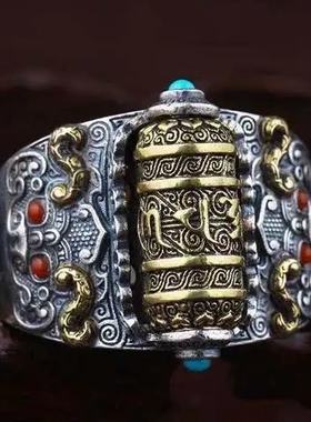 指环单身戒男士潮人潮流个性戒指复古复古六字真言可转动个性