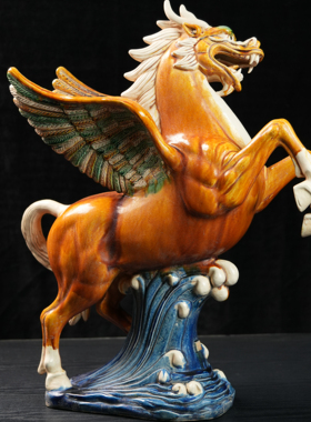 高家三彩龙马精神H50cm老师印章传统工艺收藏