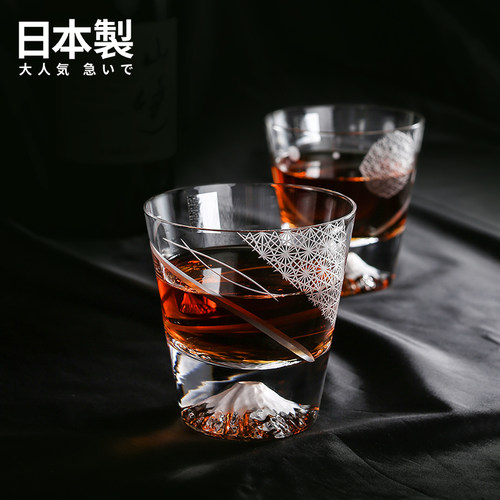 日本进口富士山杯玻璃杯江户切子威士忌杯烈酒杯礼物杯子 - 图0