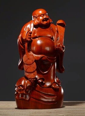 花梨木雕如意弥勒佛像摆件大号木质雕刻笑佛家居客厅装饰开业礼品