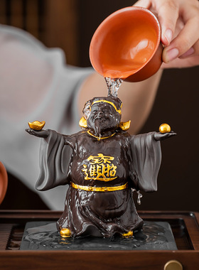 紫砂财神爷茶宠摆件精品招