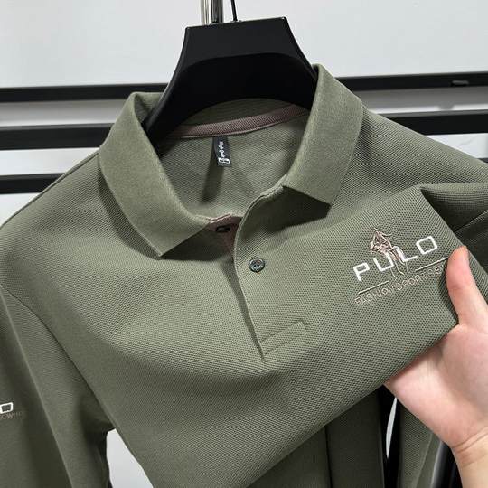 高档100%纯棉长袖T恤男春秋重磅小马标翻领POLO衫休闲宽松上衣潮