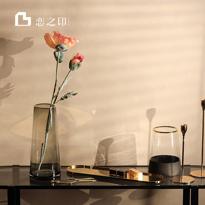 恋之印创意现代简约玻璃花瓶摆件客厅装饰品餐桌网红轻奢插花瓶 虎窝淘