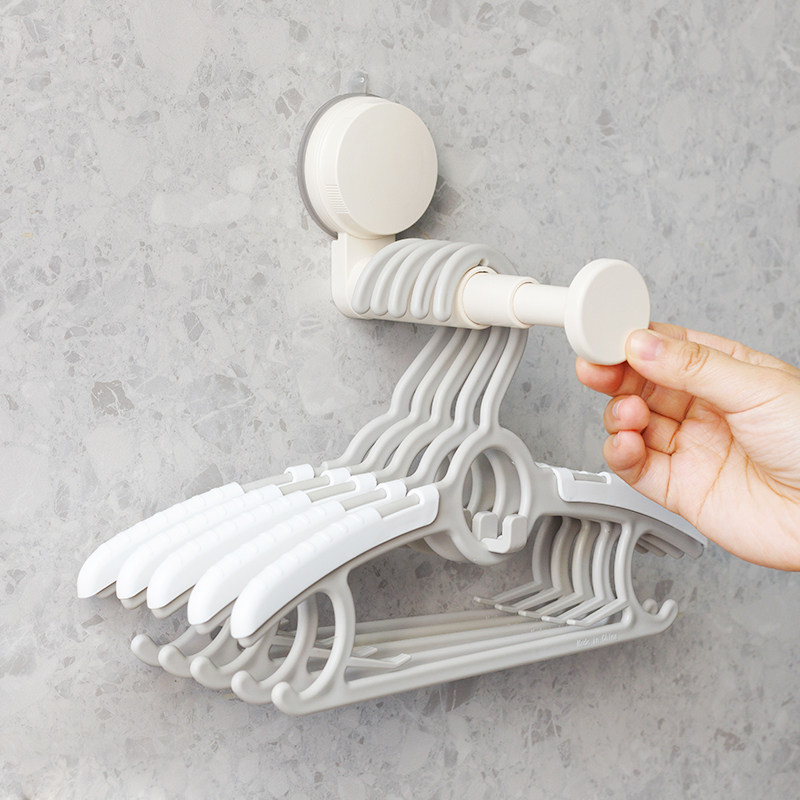 可伸缩奶油色吸盘衣架收纳架神器阳台壁挂家用免打孔衣架整理挂钩,淘宝优惠券,粉丝福利购,淘宝优惠卷