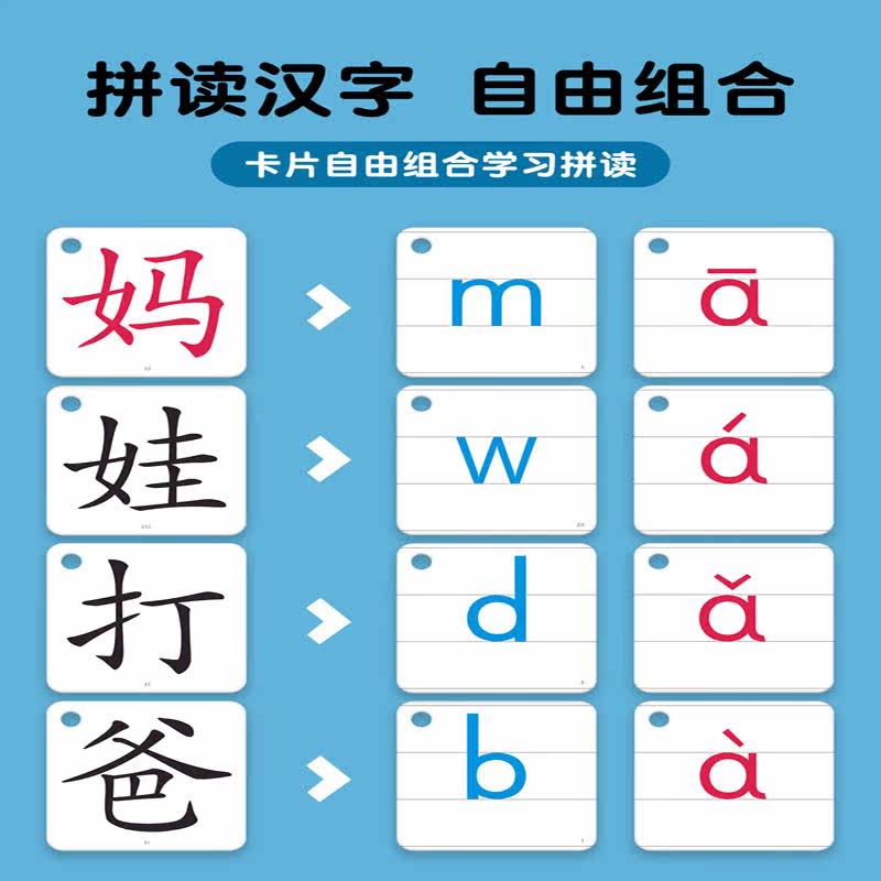 一年级小学生同步拼音卡幼升小abc字母拼读声母韵母整体拼读音节幼小衔接早教启蒙拼音教学四声调硬纸卡片