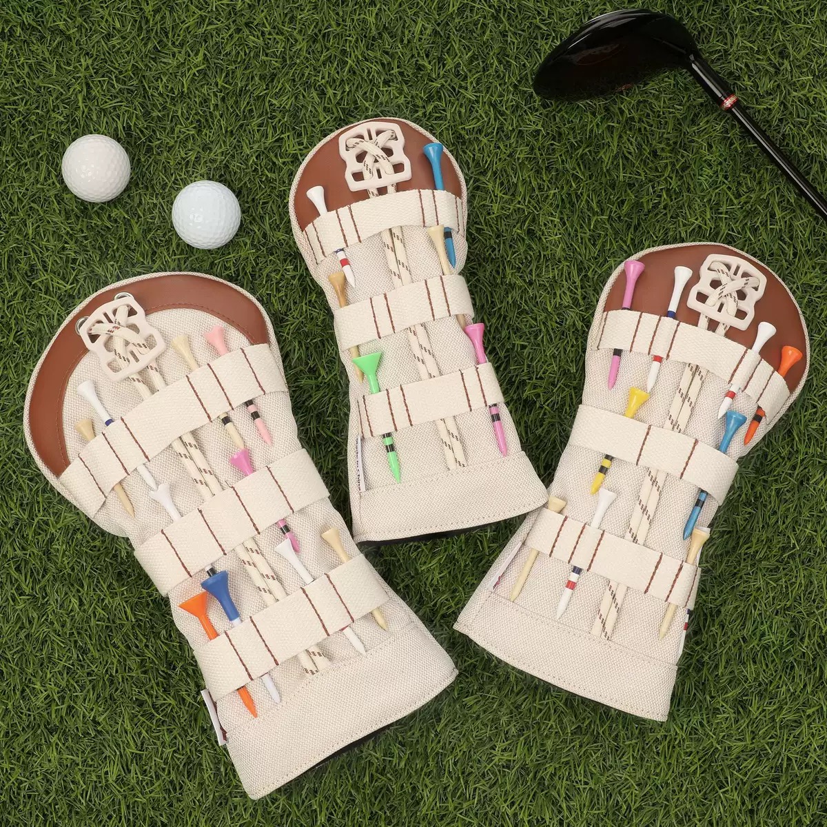 新款高尔夫木杆套杆头套一号木可收纳球钉果岭叉多功能球杆保护套 - 图0