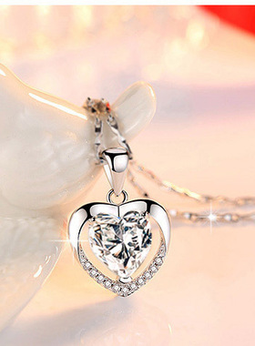 银项链女丘比特海洋之心玫瑰