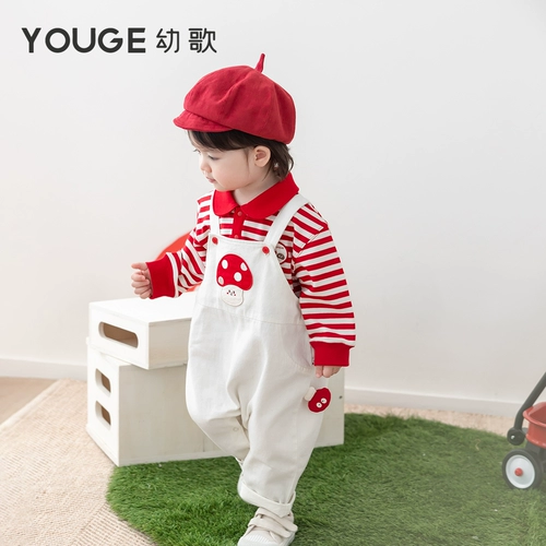 Джинсовый весенний мультяшный ретро комбинезон для раннего возраста, милые штаны, в западном стиле