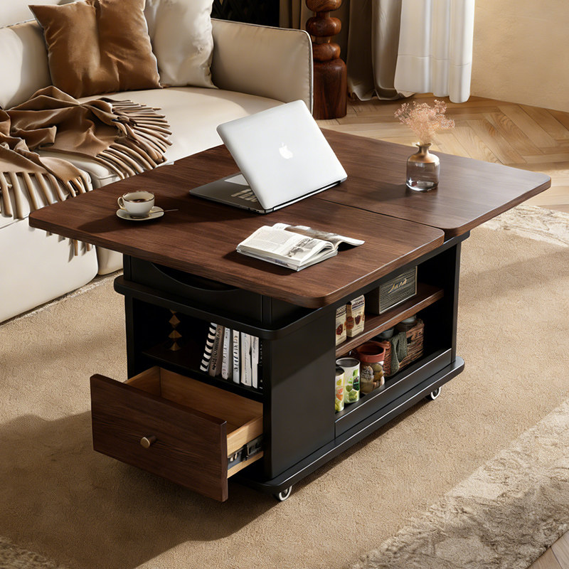 中古风折叠小推车实木沙发边柜家用客厅多功能零食柜小型置物柜,淘宝优惠券,粉丝福利购,淘宝优惠卷