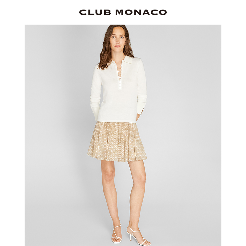 CLUB MONACO女装秋冬羊毛POLO翻领纽扣修身内搭针织衫毛衣 - 图0