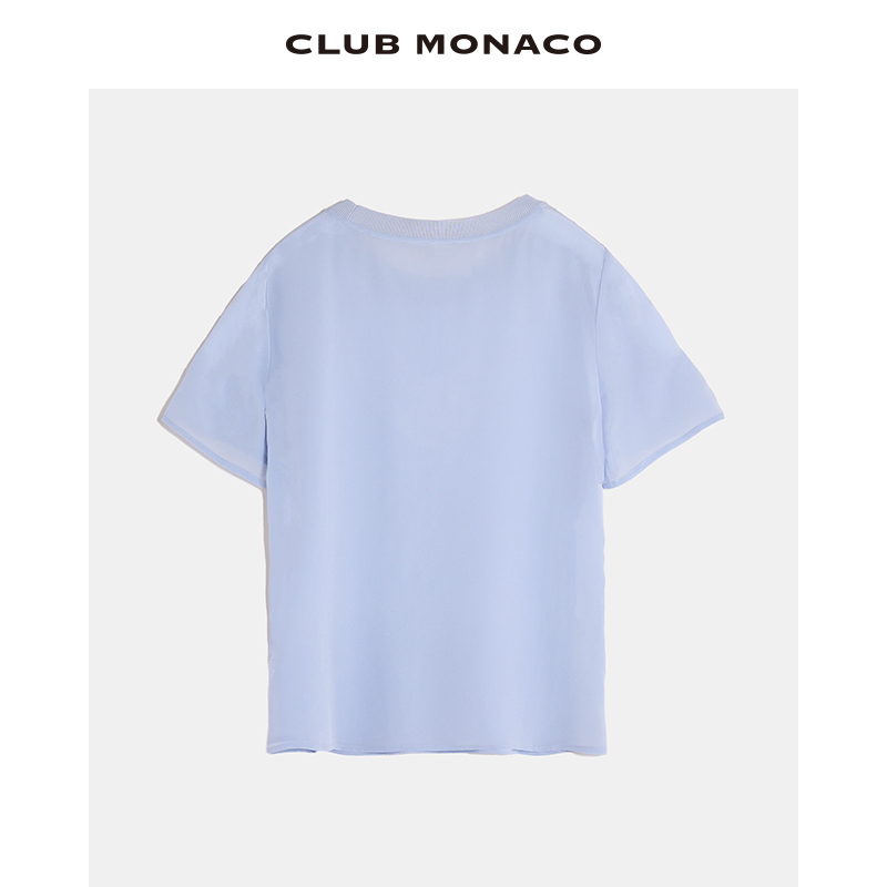 【100%桑蚕丝】CLUB MONACO女装24春夏新品圆领休闲打底短袖T恤 - 图0