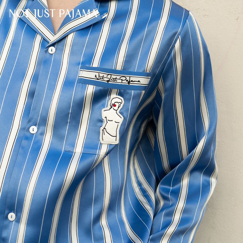 丁程鑫同款】Not Just Pajama心动博物馆 22姆米真丝条纹睡衣套装 - 图2