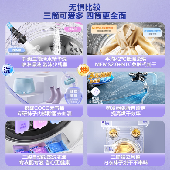 全民补贴美的可爱多11kg滚筒洗衣机三筒可烘干三桶内衣洗烘套装