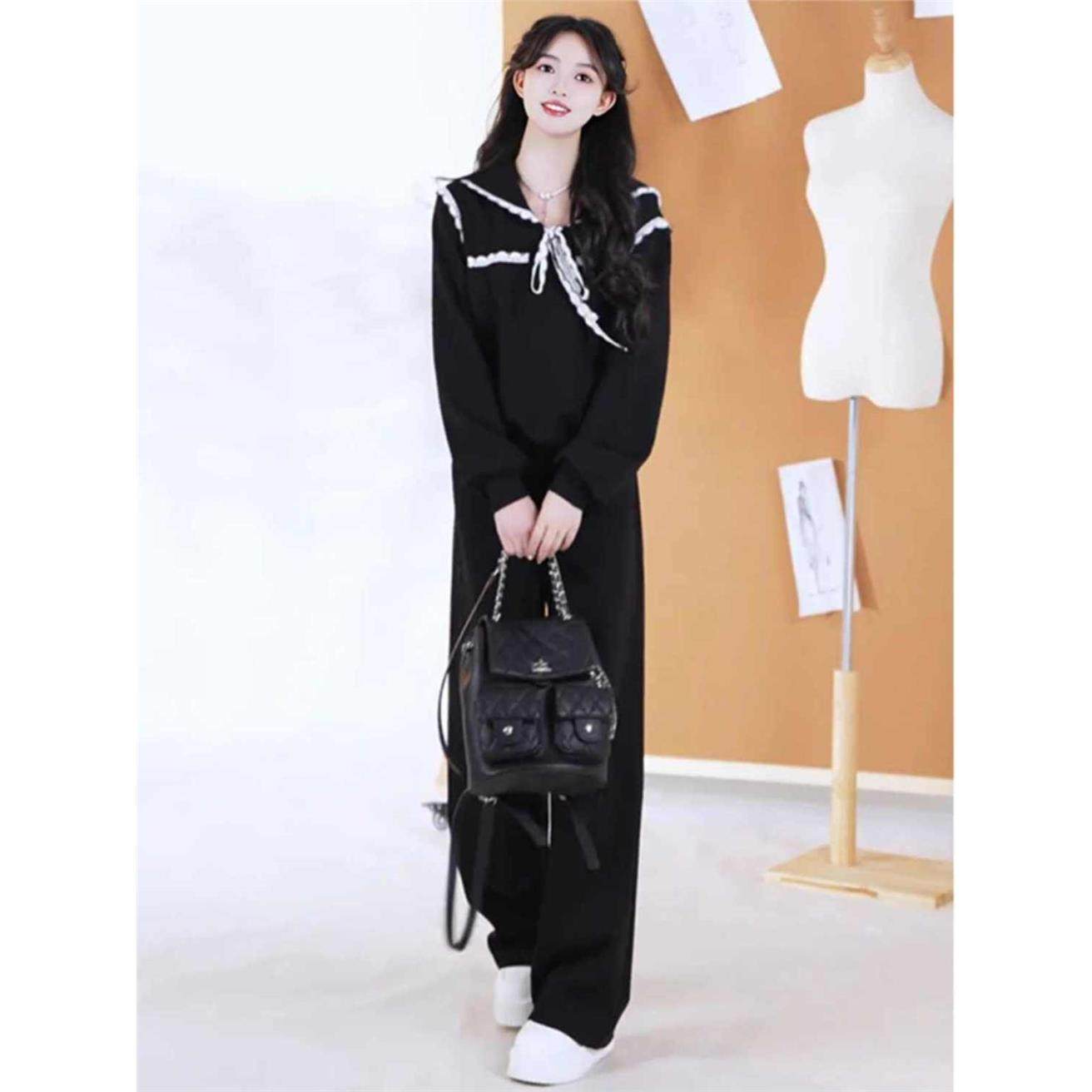 秋季新款套装休闲运动风女海军领长袖卫衣阔腿裤两件套高级感女装,淘宝优惠券,粉丝福利购,淘宝优惠卷