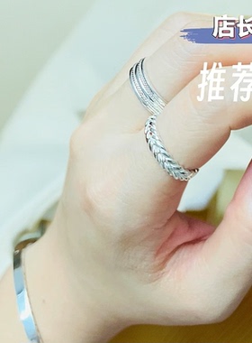 999纯银戒指女款麦穗戒指女简约复古做旧个性穗穗平安指环 银正品