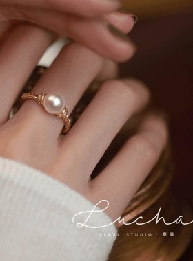 S925纯银珍珠戒指女轻奢小众百搭复古气质转运珠高级感ins潮新款