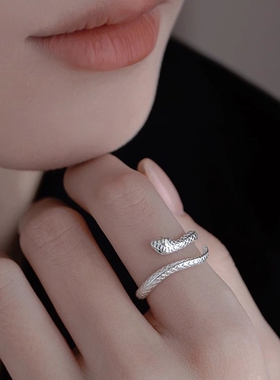 S999足银灵蛇戒指银蛇指环个性百搭小众设计高级精致女食指可调节