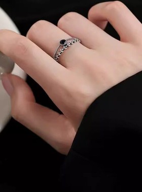 S925纯银黑色锆石双层戒指小众设计感轻奢百搭双层食指环女款开口