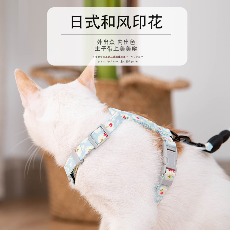 外出专用猫咪牵引绳牵狗绳蓝猫胸背带遛猫链防挣脱兔子绳子拴猫绳-图0