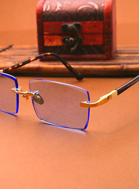 蓝水晶石头镜无框切边个性时尚