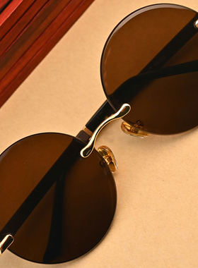 天然东海水晶眼镜无框圆形茶色石头镜驾驶型水晶石太阳镜中年男女