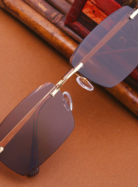 天然水晶石头眼镜男士开车司机驾驶镜水晶石太阳镜无框切边墨镜